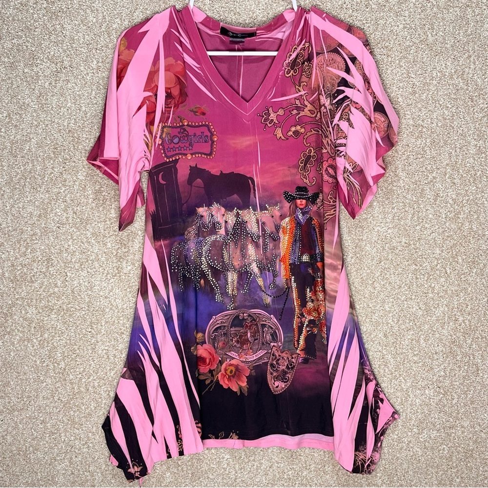 Imperfect 90s y2k cowgirl top western country tunic‎ bling top artsy rodeo tunic